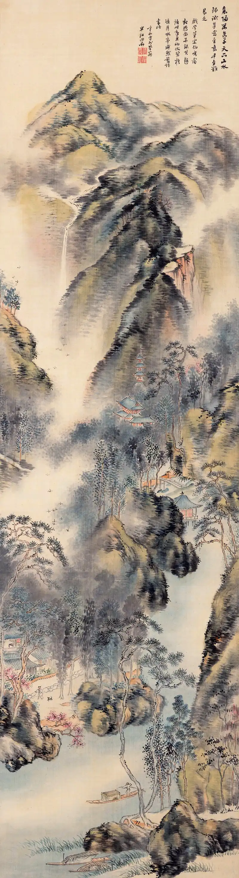 岡田半江「春靄起鴉図」天保12年（1841）　遠山記念館蔵　重要文化財