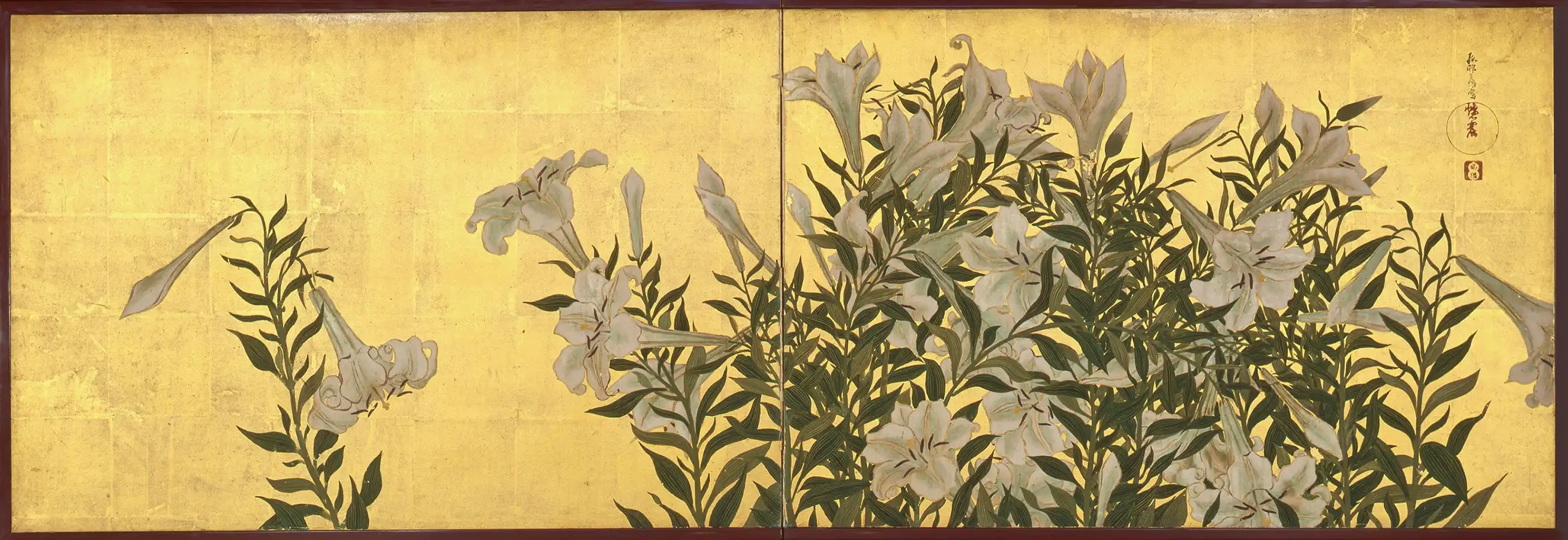 池田孤邨「百合図」（二曲一隻）　江戸時代　19世紀